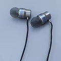 Stylish In Ear Earphones With Metallic Silver Body Blue Stripes And Black Cables Design