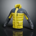 Yellow And Gray Puffer Jacket With Stand Up Collar And Multiple Pockets 3d model