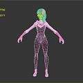 Game and Movie Character With Blonde Hair Black White Bodysuit Pink Gloves Blue White Sneakers