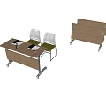 Mobile Wooden Conference Table With White Chairs And Office Supplies On Wheels