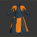 Blue And Orange Layered Robe With Decorative Collar And Belt Design