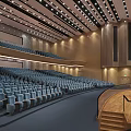 Modern Concert Hall Interior With Blue Seats And Stage