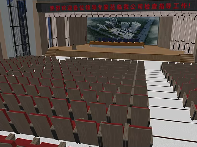 Spacious Conference Room With Large Seating Area Projection Screen And Stage Setup 3d model
