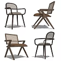 Modern Wooden Dining Chairs With Woven Backrest Armrests And Cross Straight Legs