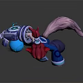 Fantasy Character With Fox Ears Tail Red Hair Blue Robe Holding Blue Magical Orb