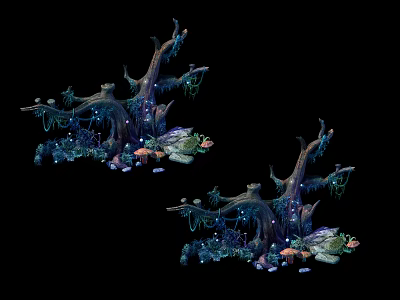 Cartoon Fantasy Forest Scene with Glowing Trees Colorful Mushrooms and Cute Creatures 3d model