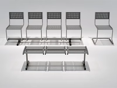 Modern Public Chairs With Sleek Metal Frame And Grid Design For Outdoor Areas 3d model