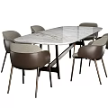 Modern Dining Table Set With Marble Top And Gray Upholstered Chairs 3d model