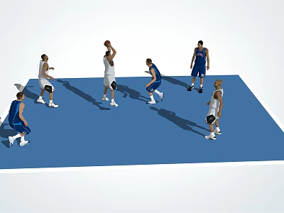 Multiple People Playing Basketball Game On Court 3d model