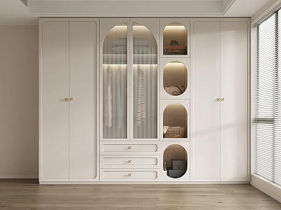 Modern White Wardrobe Featuring Glass Doors Drawers And Open Shelves 3d model