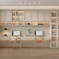 Modern Study Room Interior With Dual Desks Computers Chairs And Built In Bookshelves