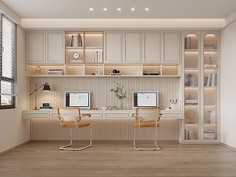 Study bookcase desk integrated 3d model