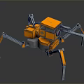 Yellow And Black Mechanical Spider Robot With Multiple Legs And Red Eye