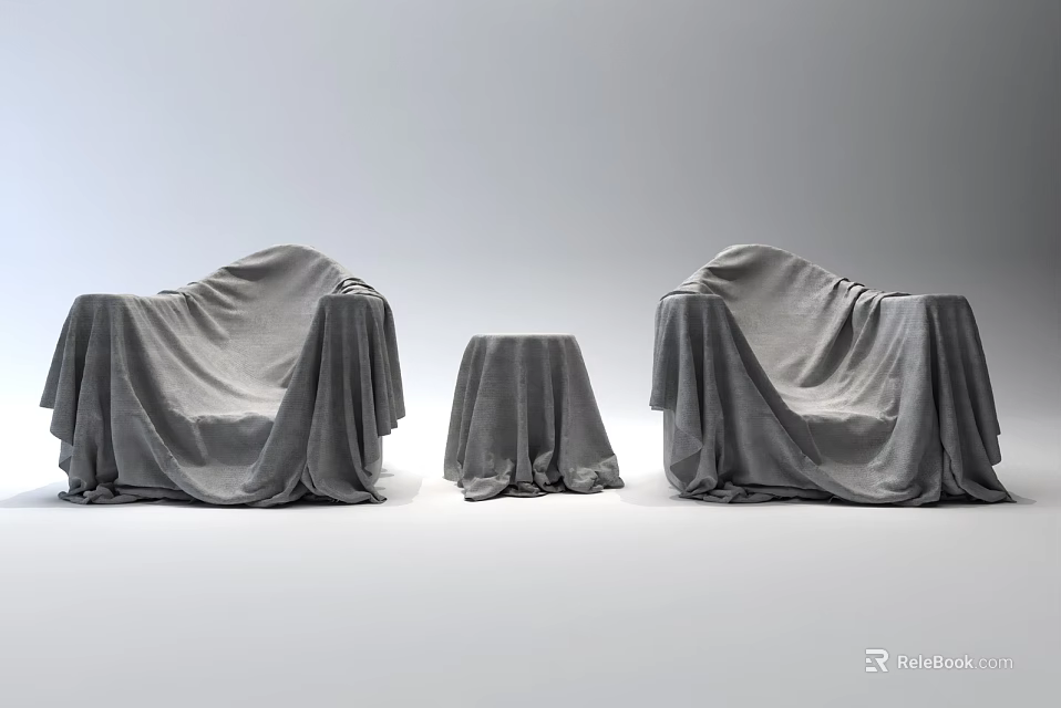 Gray Casual Sofa Set With Two Sofas And Small Coffee Table Covered In Cloth 3d model