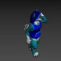 Anthropomorphic Wolf Game And Movie Character In Blue Glowing Hoodie With Green Fur