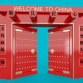 Red Chinese Traditional Gate Featuring Welcome to China Sign Cultural Heritage and Historical Craftsmanship Elements