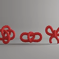 Red Rope Knots With Three Different Decorative Intricate Designs On Gray Background 3d model