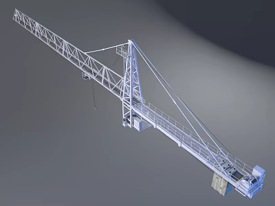 Industrial Tower Crane With Metal Frame Long Boom And Control Cabin 3d model