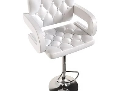 Modern White Leather Tufted Bar Stool With Armrests And Metal Base 3d model