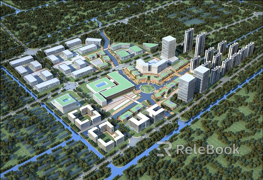 Aerial view of industrial park planning model