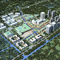 Aerial View Planning of Integrated Urban Development With Buildings Green Spaces and Waterways