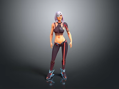 Futuristic Style Female Character Female Character Cyberpunk Sportswear Short Hair Tattoo Low Angle Orange Embellished Silver Hair Modern Figure 3d model