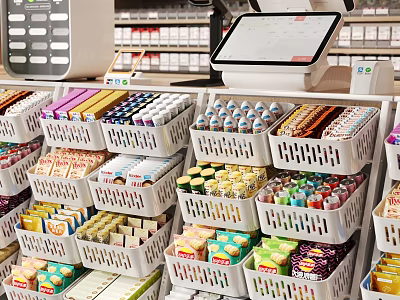 Sturdy Multi tier Retail Storage Shelving Displaying Organized Packaged Goods In Store 3d model