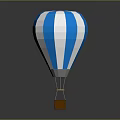 Blue And White Striped Hot Air Balloon With Wooden Basket And Classic Design