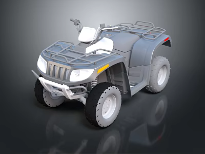 Gray All Terrain Motorcycle With Four Wheels Roof Rack And Front Grille Design 3d model