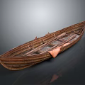 Traditional Wooden Water Transport Boat With Antique Design Wooden Structure And Plank Seats