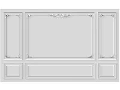 White Interior Wall Panel With Decorative Frames And Ornate Carvings 3d model