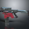 Futuristic Red Black Tactical Weapon With Mechanical Barrel Grip And Magazine Design