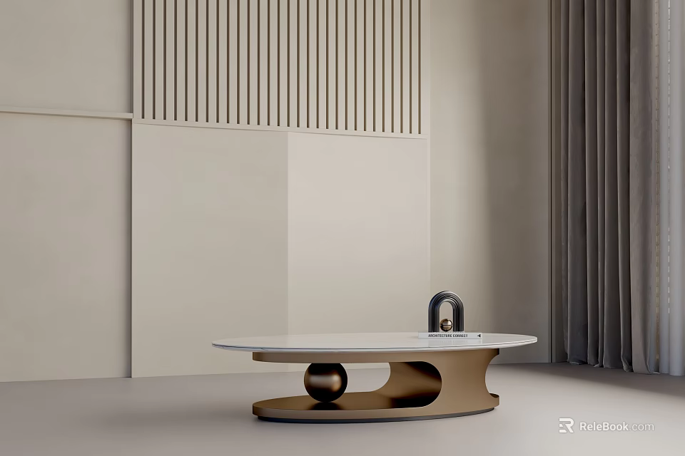 Modern Coffee Table With Marble Top And Gold Spherical Base In Minimalist Interior 3d model 