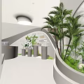 Modern Indoor Living Plant Wall Design With Curved Structure Palm Trees And Display Podiums