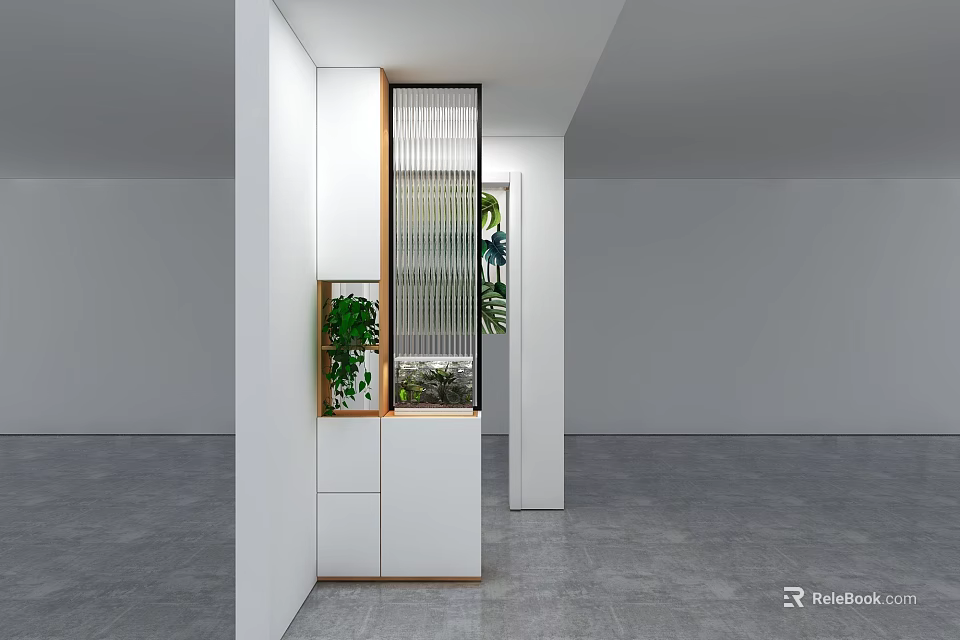 Modern Entryway Cabinet And Side Cabinet With Glass Partition Green Plants 3d model 