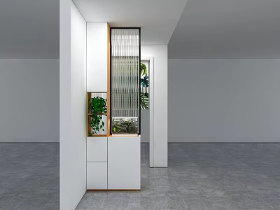Modern Entryway Cabinet And Side Cabinet With Glass Partition Green Plants 3d model