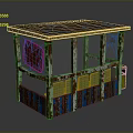 Rusty Metal Kiosk With Striped Roof Star Decoration And Blue Brown Panels