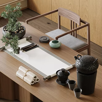 New Chinese Style Chinese Tea Set Tea Table and Chair Combination Potted Teapot Tea Table Kettle Public Cup Tea Room Bonsai 3d model