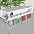 Modern Retail Store Exterior With White Facade Red Accents Glass Windows And Palm Trees
