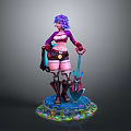 Game Movie Character With Purple Hair Wearing Shorts Holding Shovel On Glowing Decorative Base