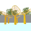 Modern Orange Tree Shaped Pergola Design With Multiple Structures And Ground Reflection 3d model