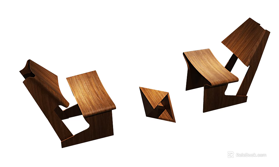 Wooden Lounge Chair With Modern Geometric Design And Sleek Structural Elements 3d model 