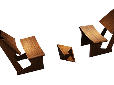 Wooden Lounge Chair With Modern Geometric Design And Sleek Structural Elements 3d model