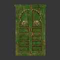 Vintage Green Wooden Double Door Furniture With Hand Painted Decorative Patterns And Distressed Texture