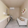 Light Colored Interior With Wooden Ceiling White Sofa Cushions And Food Decorative Paintings Baby Stroller