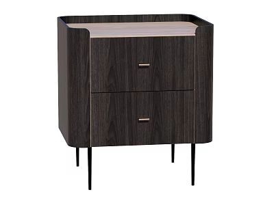 Dark Wood Bedside Table With Two Drawers Metal Handles And Black Slim Legs 3d model