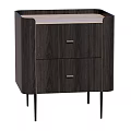 Dark Wood Bedside Table With Two Drawers Metal Handles And Black Slim Legs