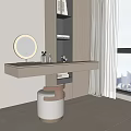 Modern Vanity Table With Round Mirror Stool And Window Curtain Interior