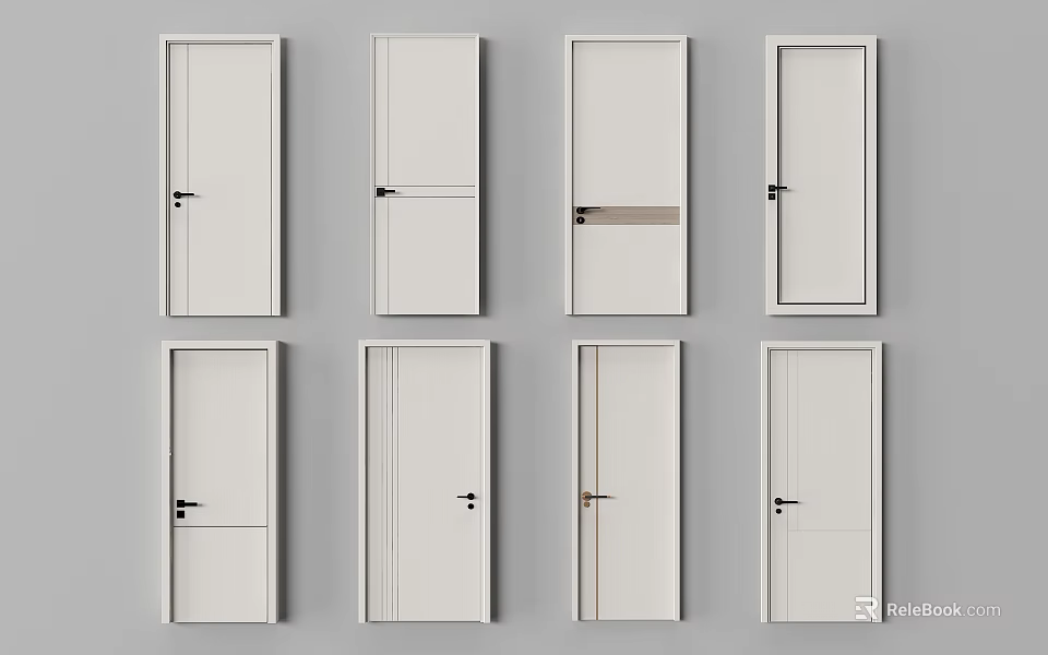 Modern Interior Hinged Doors With Various Design Styles For Home Decoration 3d model