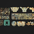 Artistic Carvings With Various Patterns Including Golden And Green Decorative Designs